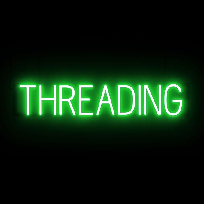 SpellBrite THREADING Sign | Beauty-Related Sign with Neon Look, Green LED Light Source | 33.0" x 6.3"