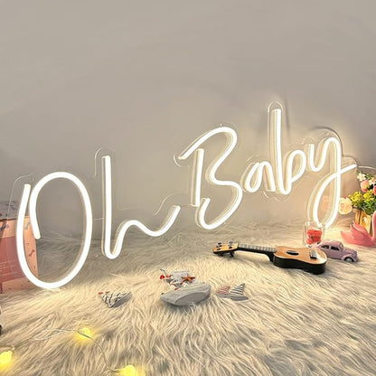 DIVATLA 38"x15" Large Oh Baby Sign for Backdrop - Oh Baby Neon Sign Dimmable Light Up Sign for Gender Reveal, Wedding, Birthday Party Bedroom Wall Decor