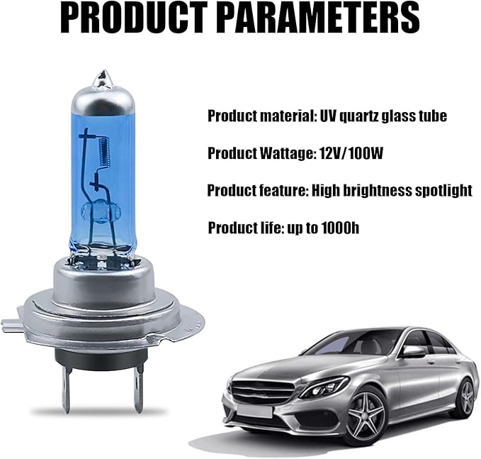 2 PCS H7 Car Halogen Bulb, 12V 100W High-power Stone Car Bulb Low Beam, Universal Automotive Replacement Accessories, Product Compatible with Cars, Trucks, Vans, SUVs, Trailers (White)