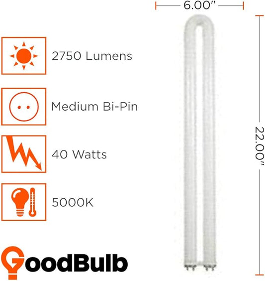 GoodBulb 31W T8 U Bend Fluorescent 8" Tube 5000K Daylight Medium Bi-Pin Base 2750 Lumesn 85 CRI 24000 Life Hours 31 Watts Car Dealership Lighting 10 Pack