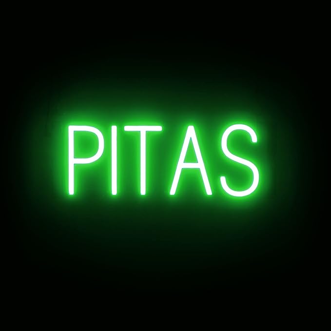 SpellBrite PITAS Sign | Restaurant-Related Sign with Neon Look, Green LED Light | 18.1" x 6.3"