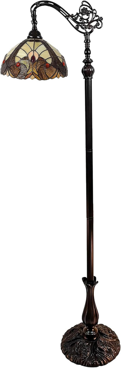 Amora Tiffany Style Floor Lamp Arched Vintage Antique 62" Tall Stained Glass Brown Red Tan Traditional Light Decor Bedroom Living Room Reading Gift AM344FL12 Lighting