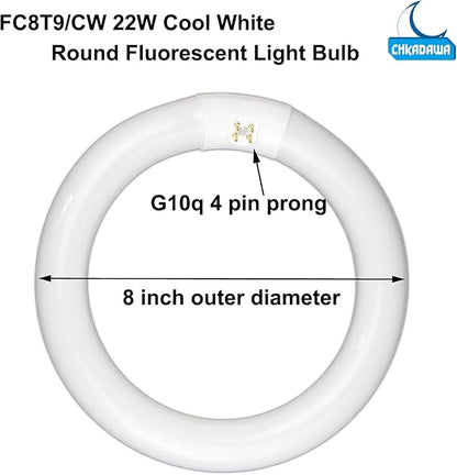 FC8T9/CW 22W and FC12T9/CW 32W Cool White Round Fluorescent Light Bulb Set, 8 inch T9 22 Watts & 12 inch 32 Watts Circular Bulbs Pack, Circline Kitchen and Bath Light Bulbs, CRI 80, 4100K, G10q Prong