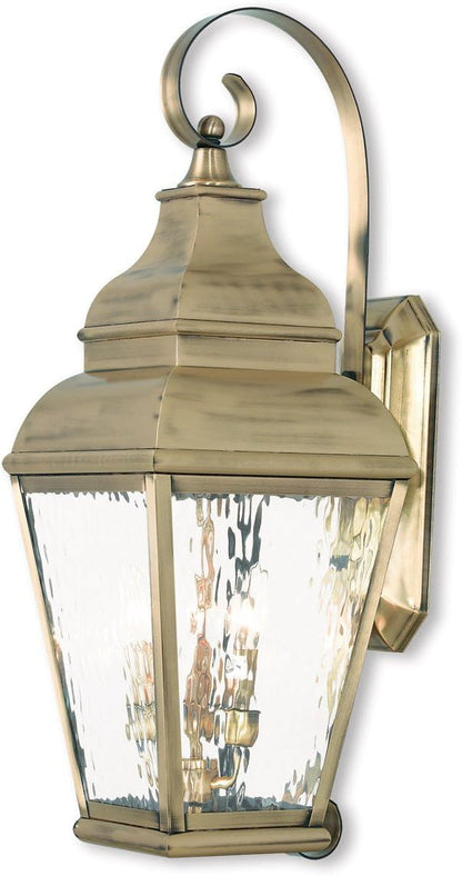 Livex 2605-01 Transitional Three Light Outdoor Wall Lantern from Exeter Collection Finish, Antique Brass