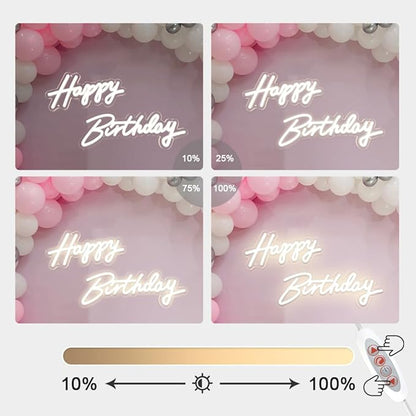 Happy Birthday Neon Sign - 3 Color Modes Happy Birthday Sign 17" - USB Happy Birthday Light Up Sign with Dimmable Switch - Happy Birthday LED Sign for Backdrop, Party, Celebration, Decoration