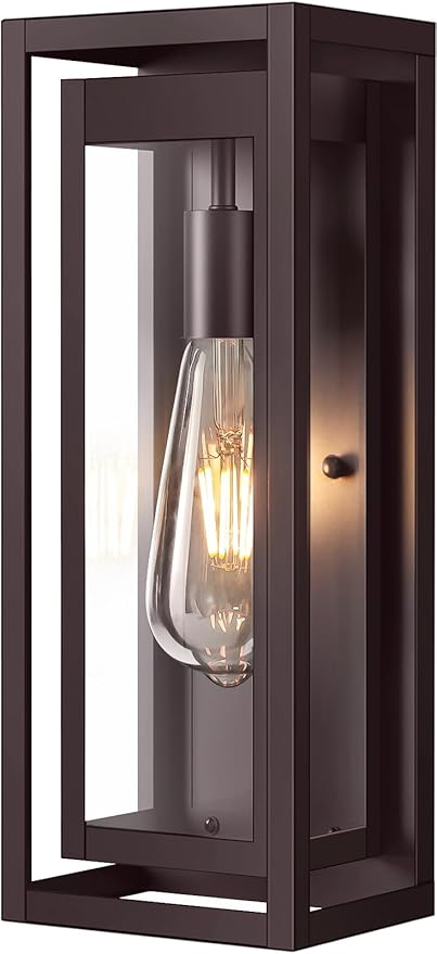 15" Large Oil Rubbed Bronze Outdoor Light Fixture, ORB Outdoor Sconces, Modern Waterproof Wall Lights with Clear Glass Shade for Front Door, Porch, Garage, 1 Pack
