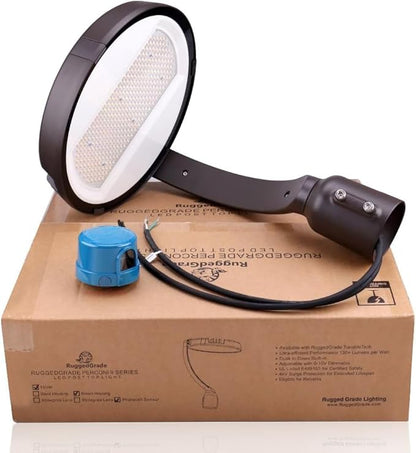 RuggedGrade 150W LED Post Top Light - Perconi Series - 21,000 Lumens - Color Selectable 4000K/5000K - Slip Fit Mount - Photocell - Full Tunable - Bronze Housing - DLC 5.1 Premium