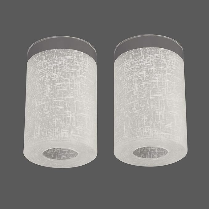 2 Pack White Linen Frosted Glass Lamp Shade, Cylinder Light Fixture Replacement Globe or Cover with 1-5/8-Inch Fitter for Pendant Light Chandelier Wall Sconce, G0034