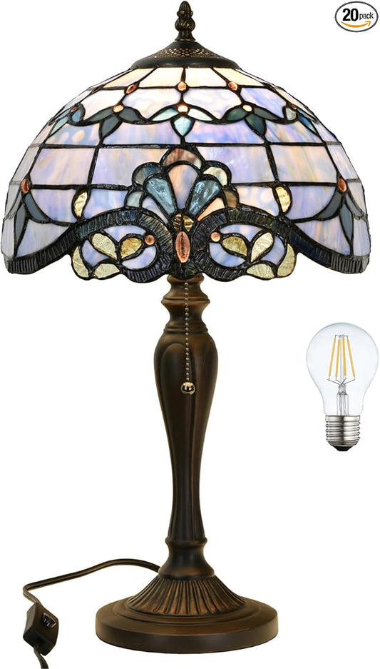 TL0015 Blue Baroque Tiffany Table Lamp Stained Glass Reading Desk Light 12 X 21.5 Inches for Bedroom Living Room, Handcrafted Artwork for Home Office, LED Bulb Included (Blue Baroque)