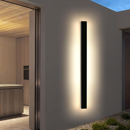 Modern Long Wall Light Fixture, 59inch Outdoor Wall Sconces, 3000K Warm White Light, Black Minimalist, Frosted Acrylic, IP65 Waterproof, Exterior Lights for House, Garage, Gardens, Porch