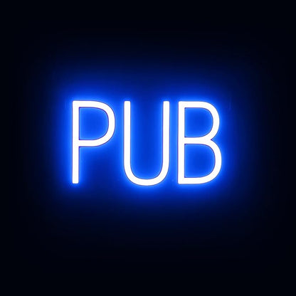 SpellBrite PUB Sign | Food-Related Sign with Neon Look, Blue LED Light Source | 12.8" x 6.3"
