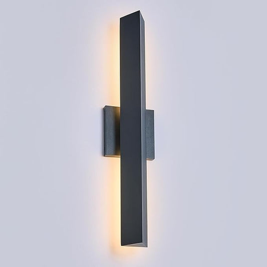 Modern Minimalist 20W LED Outdoor Wall Light, IP65 Waterproof, 1700 Lumens Warm White, Black Textured Aluminum & Frosted Glass, Wall-Mounted Porch Lights for Garage, Patio, Entryway