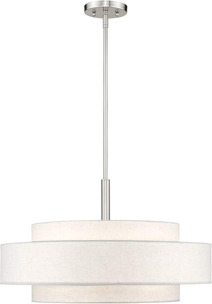 Livex Lighting Fabric Shade 52138-91 Meridian 5 Light Brushed Nickel Pendant