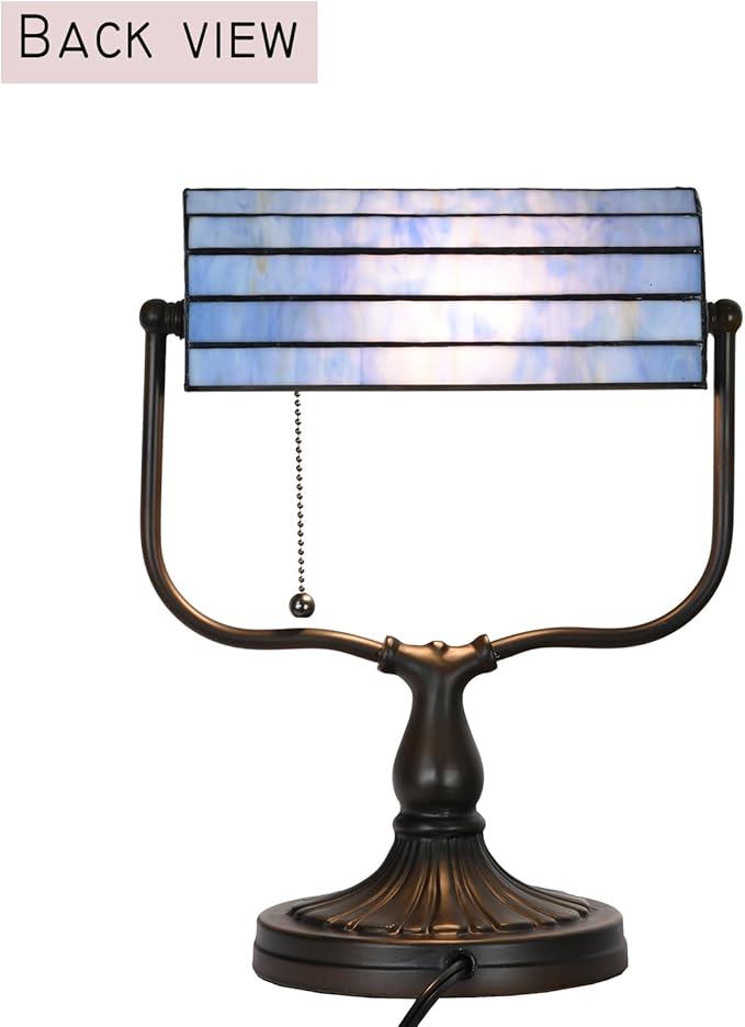 TL0031 Baroque Tiffany Banker Desk Lamp Stained Glass Blue Shade with Vintage Bronze Base W10.25 X OH13 Inches, Art Nouveau Decor for Home Office,LED Bulb Included (Baroque)