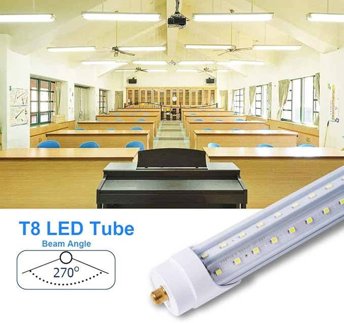 12 Pack 5FT T8 LED Tube Light Bulbs 48W Single pin Fa8 Cap 6000K Daylight with Ultra Bright Dual-Row LEDs 5 Foot T10 T12 Fluorescent Lamp Replacement for Garage, Shop, Warehouse