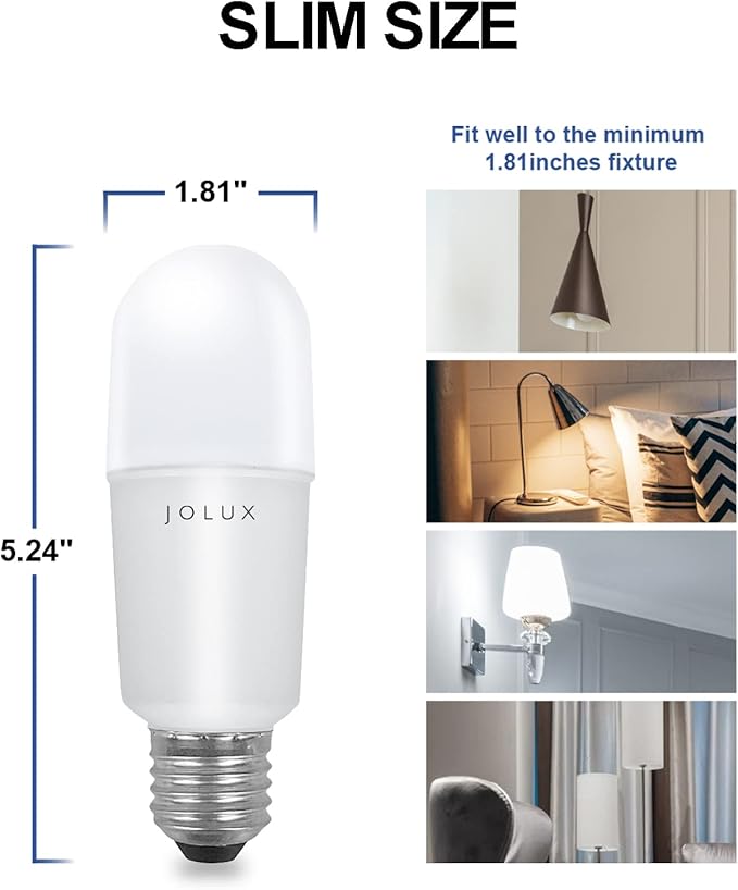 Jolux led Stick Lights for Enclosed Fixture,Led bulbs100 Watt Equivalent,3000K Warm White,1500 LM,E26 Medium Screw Base,High Lumen Light Bulb,Non-Dimmable, 6 Count (Pack of 1)………