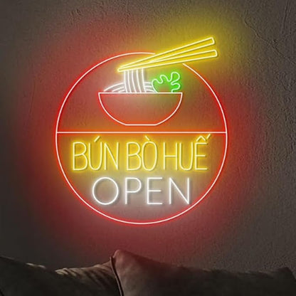 Bun Bo Hue Open Neon Sign, 23" Bun Bo Hue Led Sign, Vietnam Food Neon Led Light, Kitchen Vietnamese Restaurant Wall Decor