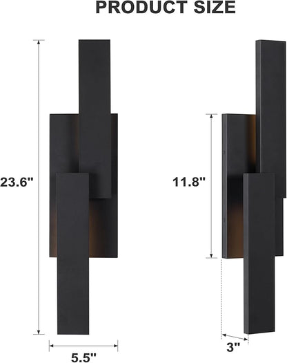 LamQee 24 Inch Aluminum Modern Outdoor Wall Light, 3000K 1000LM 20W Integrated LED, Matte Black Exterior Lighting Fixtures IP65 Waterproof Contemporary Outside Sconce for House Porch Patio Garage Door