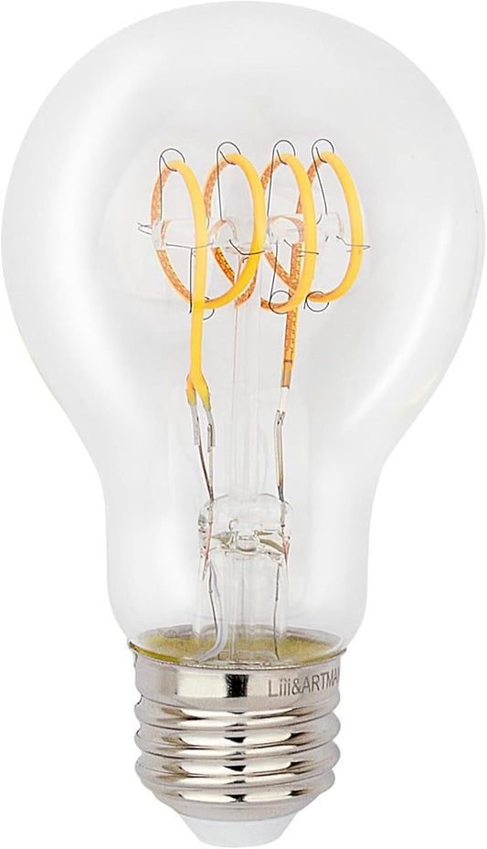 Liii&ARTMAN LED Vintage Light Bulb A19 6W E26 Dim-to-Warm Globe 2000-2800K Clear CRI95 400LM, Imitated 40W Incandescent Light Bulbs (4-Pack)