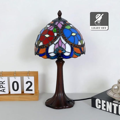 Tiffany Style Table Lamp Heart Rose Floral Vintage Bedside Table Light Desk Lamps Accent Small Lamp 15" Tall 8" Wide Reading Lamp with Color Changing LED Bulb