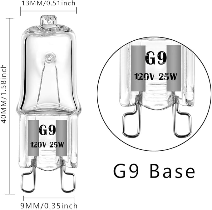 G9 Halogen Bulb 120V 25W T4 Type 2 Pin Base, Replacement for Range Hood Lights, Bathroom Light Bulbs, Microwave Ovens Candle Warmer Light Bulbs, Wax melt Bulbs Dimmable Warm White (6 Pack)