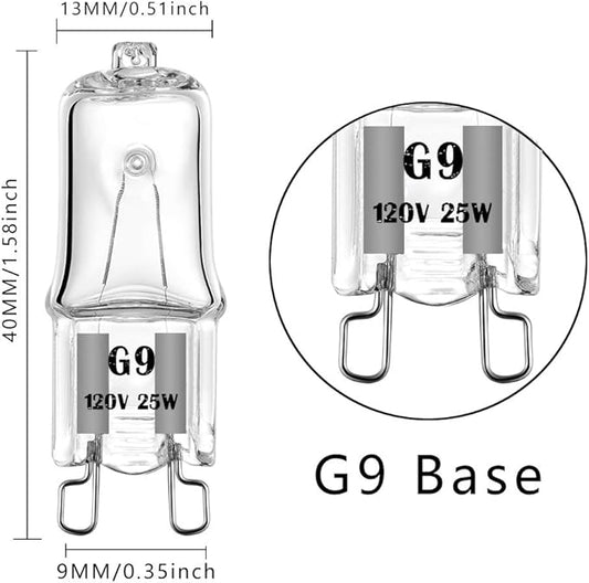G9 Halogen Bulb 120V 25W T4 Type 2 Pin Base, Replacement for Range Hood Lights, Bathroom Light Bulbs, Microwave Ovens Candle Warmer Light Bulbs, Wax melt Bulbs Dimmable Warm White (6 Pack)