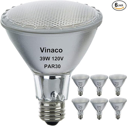 Vinaco PAR30 Flood Light 39W, 6 Pack High Brightness 400LM PAR30 Halogen Long Neck Dimmable,PAR30L Flood 39 Watt 3000K Warm White, Long Lasting PAR 30 39W 120V Flood Long Neck with E26 Base
