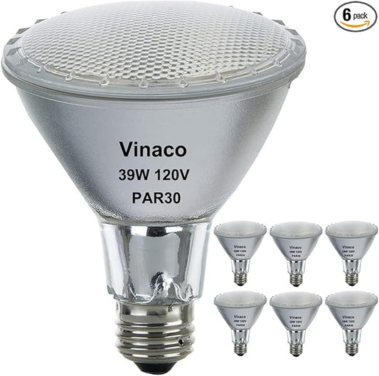 Vinaco PAR30 Flood Light 39W, 6 Pack High Brightness 400LM PAR30 Halogen Long Neck Dimmable,PAR30L Flood 39 Watt 3000K Warm White, Long Lasting PAR 30 39W 120V Flood Long Neck with E26 Base