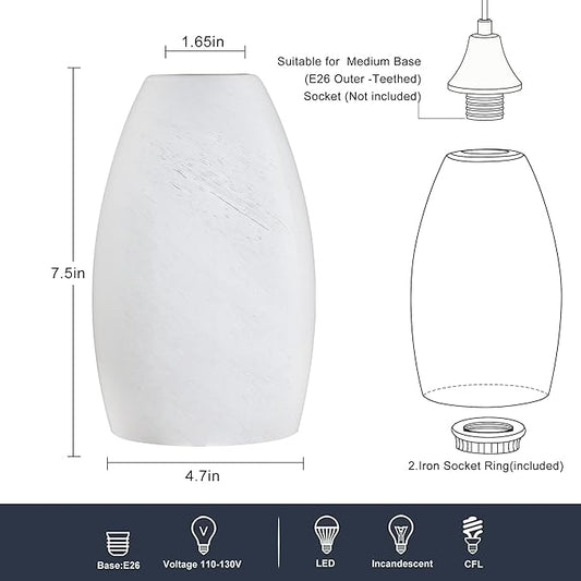 White Swirl Art Glass Pendant Lamp Shade Glass chandeliers Cover Mini Oval Light Shade Replacement Shade Only Light Fixtures for Kitchen Island pendant light 1-Pack 4.72"