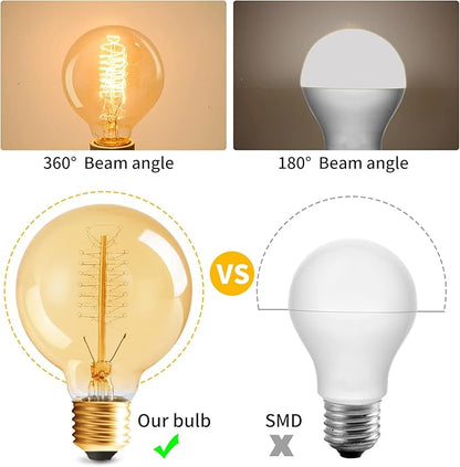 G25 Globe Edison Bulbs, 6-Pack 60w Vintage Edison Light Bulb, Spiral Filament Edison Bulbs, E26 Base - Amber Glass Warm Light - 120V 2700K Dimmable - G80 Decorative Lightbulbs