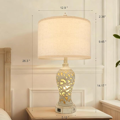 Bedside Lamps, Stepless Dimming, 3 Color Temperatures, Bedroom Lamps for Nightstand, Table Lamp with USB Port, Living Room Table Lamp, Farmhouse Lamps for Living Room(Bulbs Included)