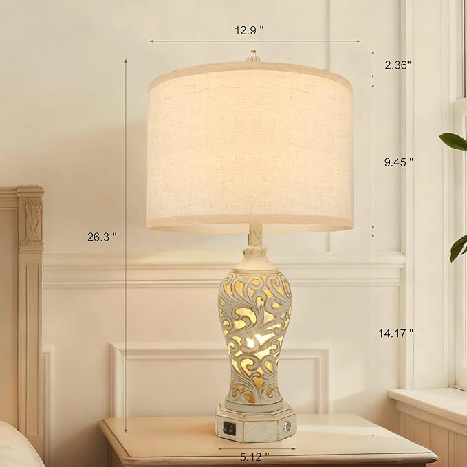 Bedside Lamps Set of 2, Stepless Dimming, 3 Color Temperatures, Bedroom Lamps for Nightstand, Table Lamp with USB Port, Living Room Table Lamp, Farmhouse Lamps for Living Room(Bulbs Included)
