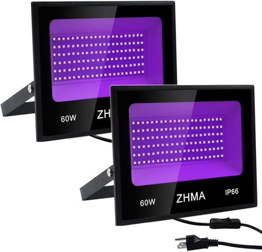 60W Black Lights Flood Light,Blacklight with Plug and Switch for Glow Party Large Space,IP66 Waterproof LED Black Lights for Fluorescent Poster,Halloween,Body Paint,Wedding.2 Pack