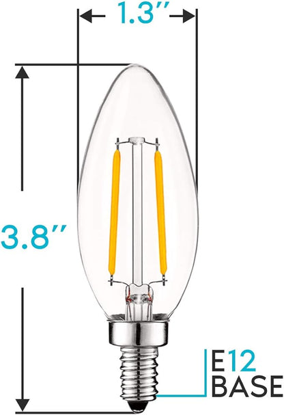 LUXRITE 4W Vintage Candelabra LED Bulbs Dimmable, 400 Lumens, 2700K Warm White, LED Chandelier Light Bulbs 40W Equivalent, Clear Glass, Filament Candle Bulb, UL Listed, E12 Base (6 Pack)