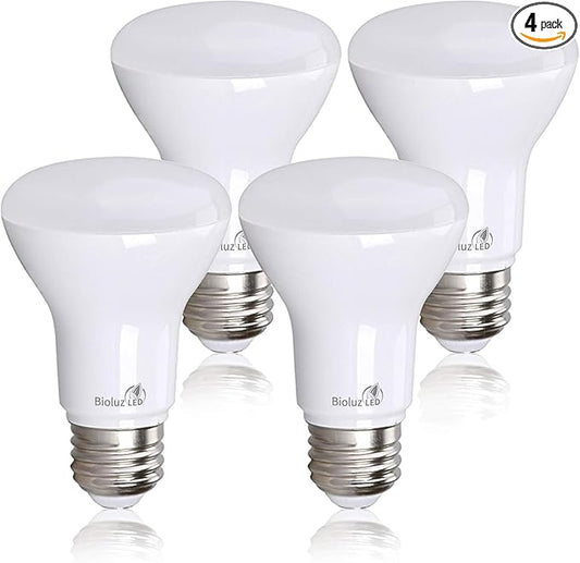 Bioluz LED 4 Pack BR20 LED Bulbs Indoor Flood Light R20 Dimmable High CRI 3000K Soft White, 50 Watt Equivalent Uses 7W, 540 Lumens UL Listed FCC RoHS Compliant