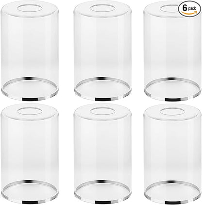 6 Pack Clear Glass Lamp Shade Replacements, Cylinder Glass Lamp Shade Globe Covers for Light Fixtures, Transparent Lampshades with Silver Border for Wall Sconces Chandelier Pendant Vanity Lights