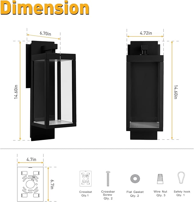 Dusk to Dawn Outdoor Wall Porch Light, 800Lm Modern Sconce 3000K, LED Matte Black Exterior Fixtures, Mounted Patio Lamps, Waterproof for Garage Walkway Backyard Garden