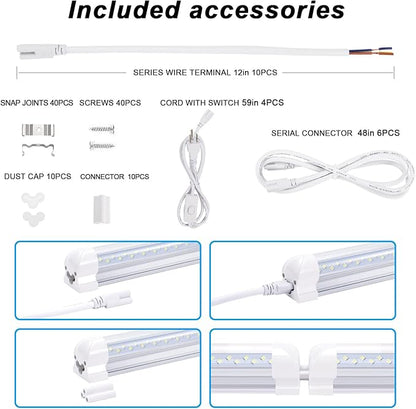 8 ft Led Shop Light Fixture 120W 14400 Lumens 6500K Cold White T8 V Shaped Integrated Led Tube Light 4 Rows Cooler Door Light, Warehouse Super Bright White Pack of 10