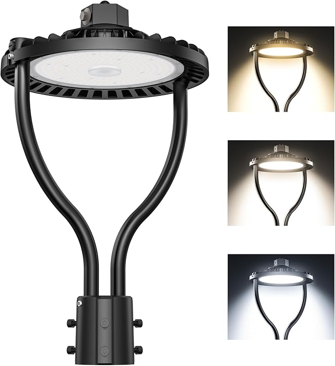 Commercial LED Post Top Light, 60W/48W/36W & 3000K/4000K/5000K Selectable, DLC & ETL Listed, 9000LM Post Circle Area Lights with Photocell, IP65 Waterproof for Yard Street, AC100-277V