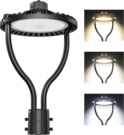 Commercial LED Post Top Light, 60W/48W/36W & 3000K/4000K/5000K Selectable, DLC & ETL Listed, 9000LM Post Circle Area Lights with Photocell, IP65 Waterproof for Yard Street, AC100-277V