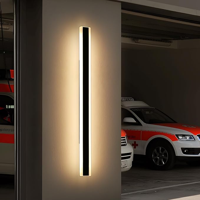 71inch Long Modern LED Outdoor Wall Light, Black Outside Wall Sconces Lamps, 3 Color 3000K/4500K/6000K, IP65 Waterproof, Exterior Lighting Fixtures for Patio, Garage, Yard, Porch
