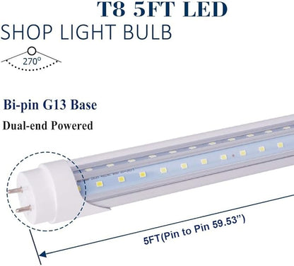 12 Pack T8 5FT 48W LED V Shaped Tube Light Bulbs 6000K Bright White G13 Two Pin Base,100W Fluorescent Replacement5 Foot T10 T12 Indoor Light Fixture for Shop,Garage,Warehouse