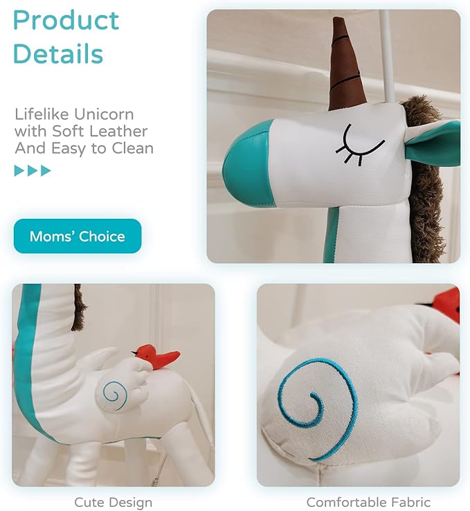 Floor Lamp, Easy-Care Artificial Leather Kids Floor Lamp for Bedroom, 51 Inch Tall White Unicorn Hand-Stitched Design Standing Lamp, Package Come with an E26 LED Bulb (White Unicorn)
