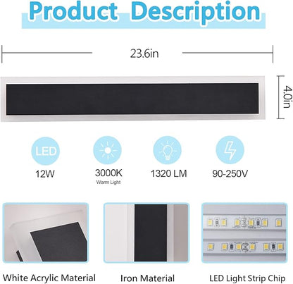 2-Pack Modern Outdoor Lights Led Exterior Light Fixture 23.6in Porch & Patio Light 3000-6000K Frosted White Acrylic Outdoor Sconce Watetproof Suitable for Garage Entry House