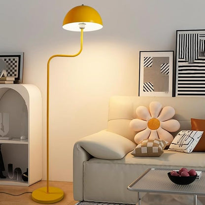 Nordic Style Yellow Floor Lamp Metal Dome Shade Modern Floor Light Cute Mush-Room Standing Floor Lamp Tall Unique Lamps with Foot Switch and Iron Shade