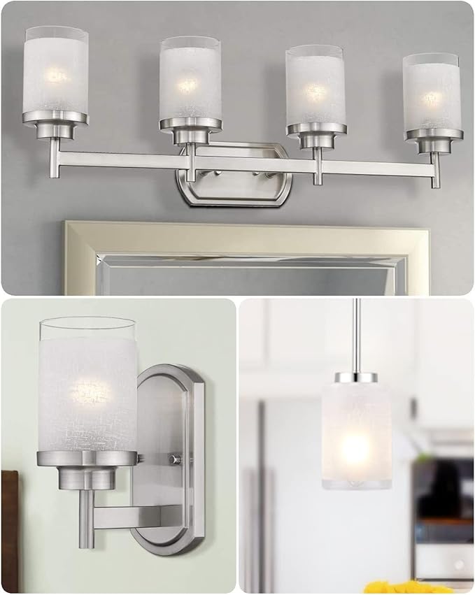 3-Pack White Linen Frosted Glass Lamp Shade, Glass Shade Covers Replacements for Light Fixtures, 1.65 Inch Fitter Globes Lampshades for Chandelier Wall Sconces Pendant Lights Bath Vanity Lights