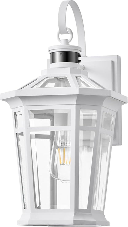 VIANIS Motion Sensor Outdoor Light fixtures Wall Mount, Large Aluminum Dusk to Dawn Outdoor Wall Lantern, White Waterproof Porch Lighting, Modern Exterior Lighting Fixtures for Patio, House
