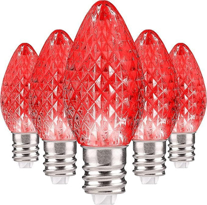 Holiday Lighting Outlet Faceted C7 Christmas Lights | Red LED Light Bulbs Holiday Decoration | Warm Christmas Decor for Indoor & Outdoor Use | 2 SMD LEDs in Each Light Bulb | Set of 500