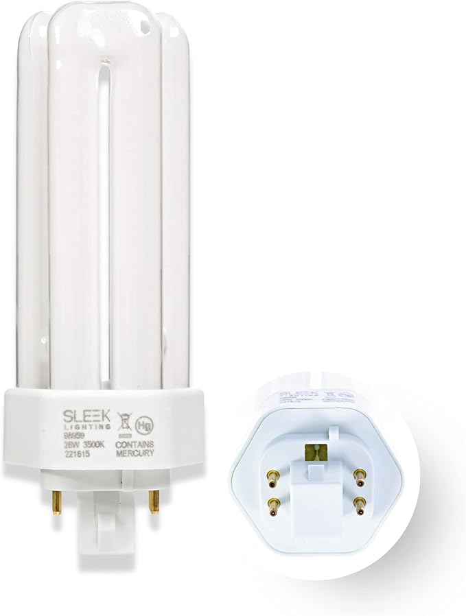 SLEEKLIGHTING 26 Watt T4 Tri Tube CFL 4 Pin GX24Q-3 Base Light Bulb 3500K 1600lm - Compact Fluorescent -Neutral White Light 4pack