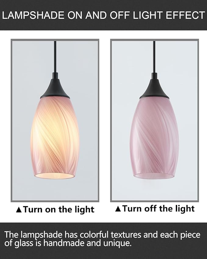 ANYLOVE Vintage Art Pendant Gold-Pink Stripe Lighting,1-Pack Hand Glass Hanging Light Fixture,Adjustable Cord for Kitchen,Hallway,Dining Room